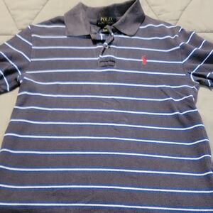 Polo by Ralph Lauren Men's Dark Blue Polo with Light Blue Stripes